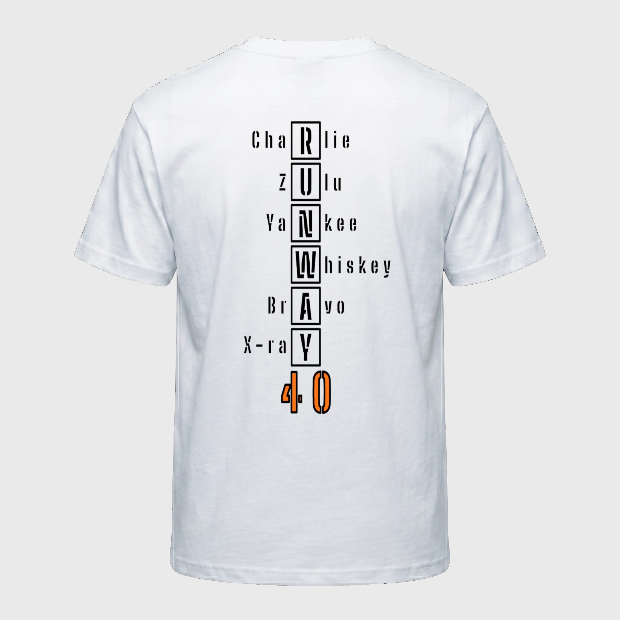 RUNWAY40 - T-Shirt - Design aviazione con codici aeronautici, qualità premium per piloti.