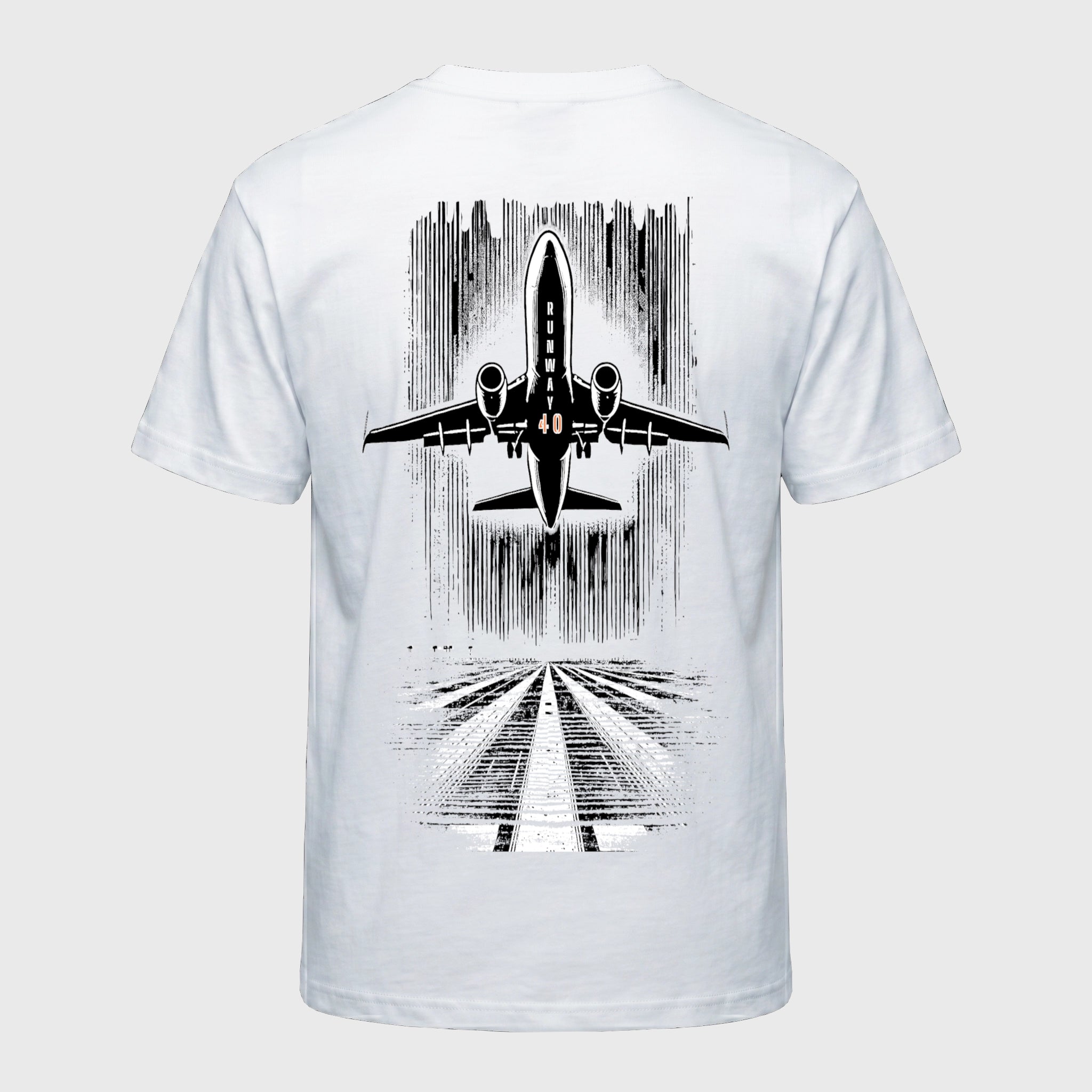 RUNWAY40 - Maglietta - Grafica aviazione decollo, stile minimalista Made in Italy.