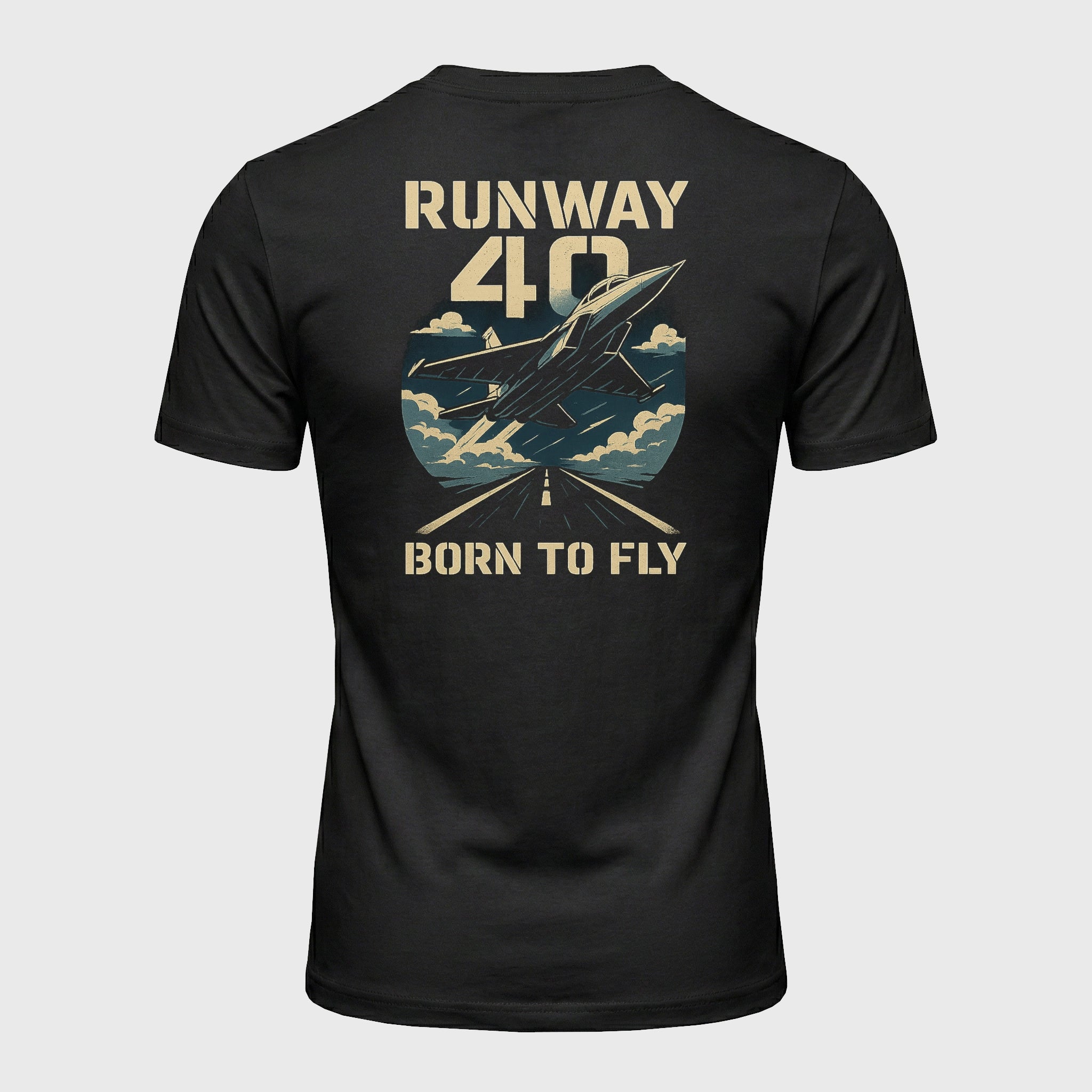 RUNWAY 40 - T-shirt Born To Fly - Abbigliamento aeronautico di design italiano per piloti e sognatori.